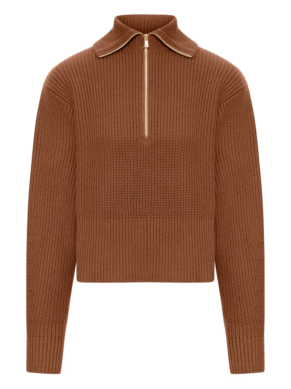 Шерстяной свитер в рубчик с воротником на молнии Max Mara, коричневый
Шерстяной свитер в рубчик с воротником на молнии Max Mara, коричневый