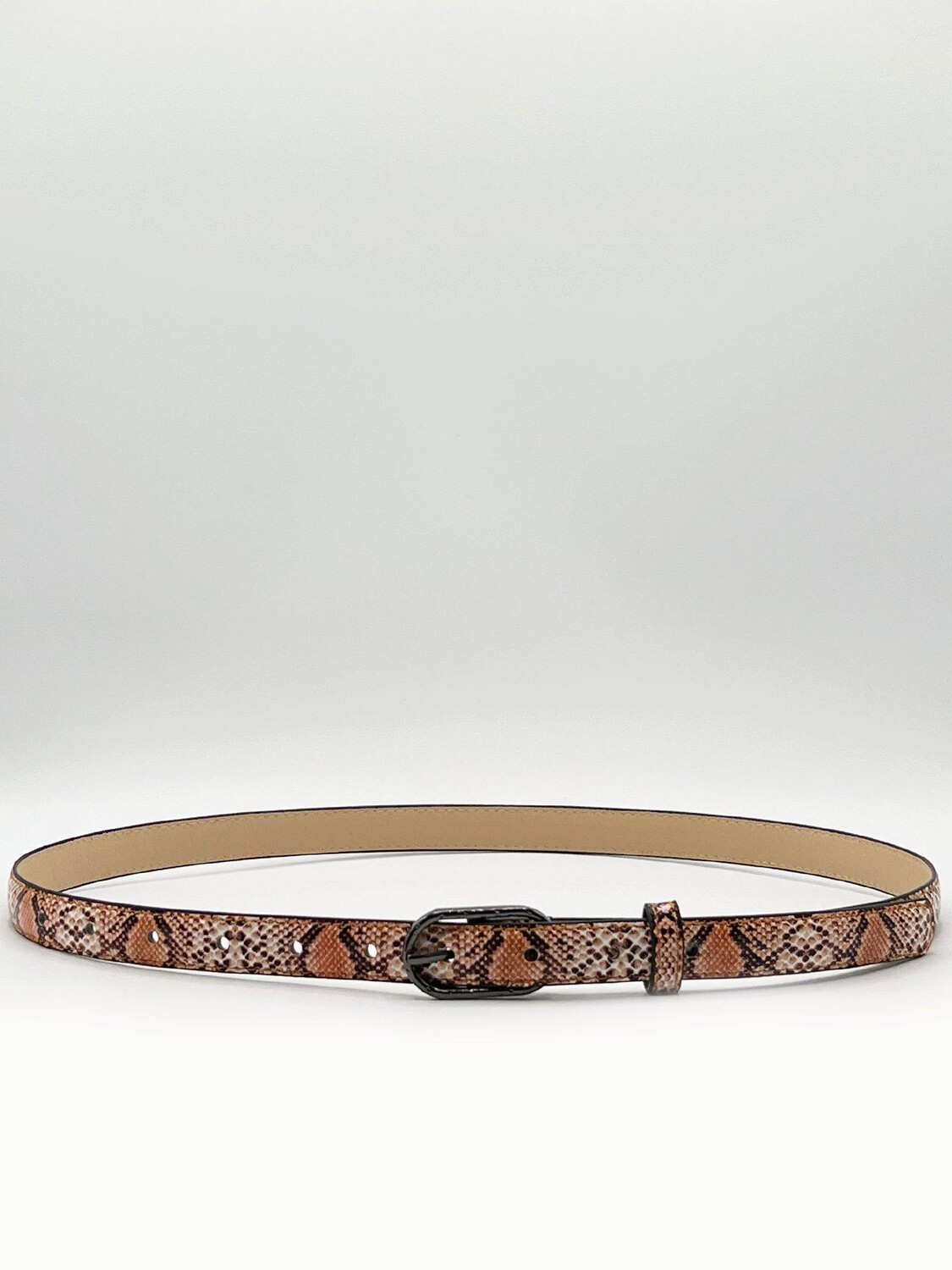 Тонкий ремень со змеиным принтом кораллового цвета SVNX, коричневый
Тонкий ремень со змеиным принтом кораллового цвета SVNX, коричневый