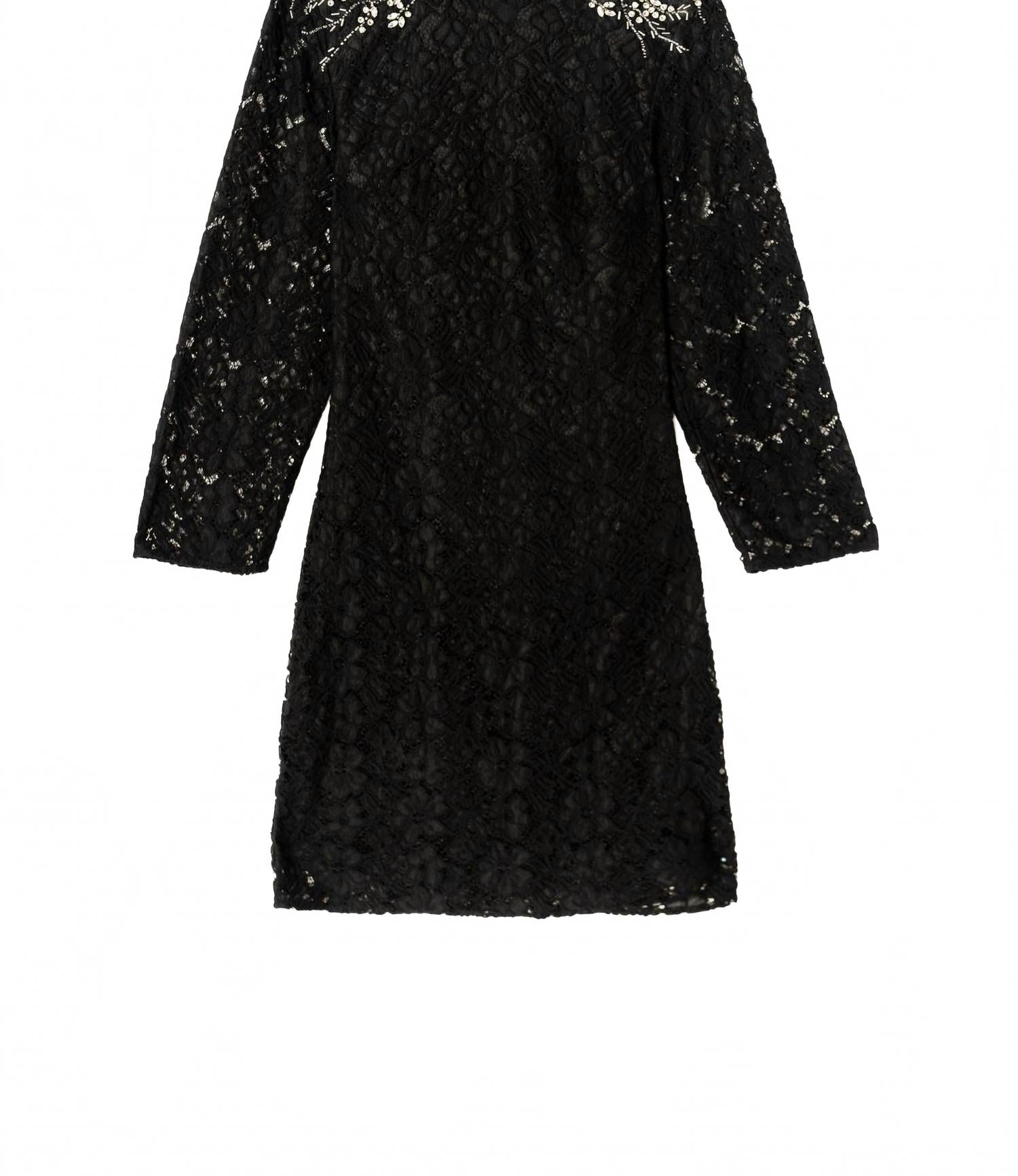 Женское черное платье для работы с кружевом и стразами Sasha+Z
Женское черное платье для работы с кружевом и стразами Sasha+Z