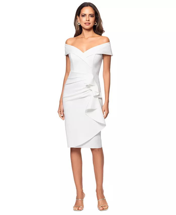 Женское платье с открытыми плечами и рюшами в форме сердечка XSCAPE, слоновая кость/кремовый
Женское платье с открытыми плечами и рюшами в форме сердечка XSCAPE, слоновая кость/кремовый