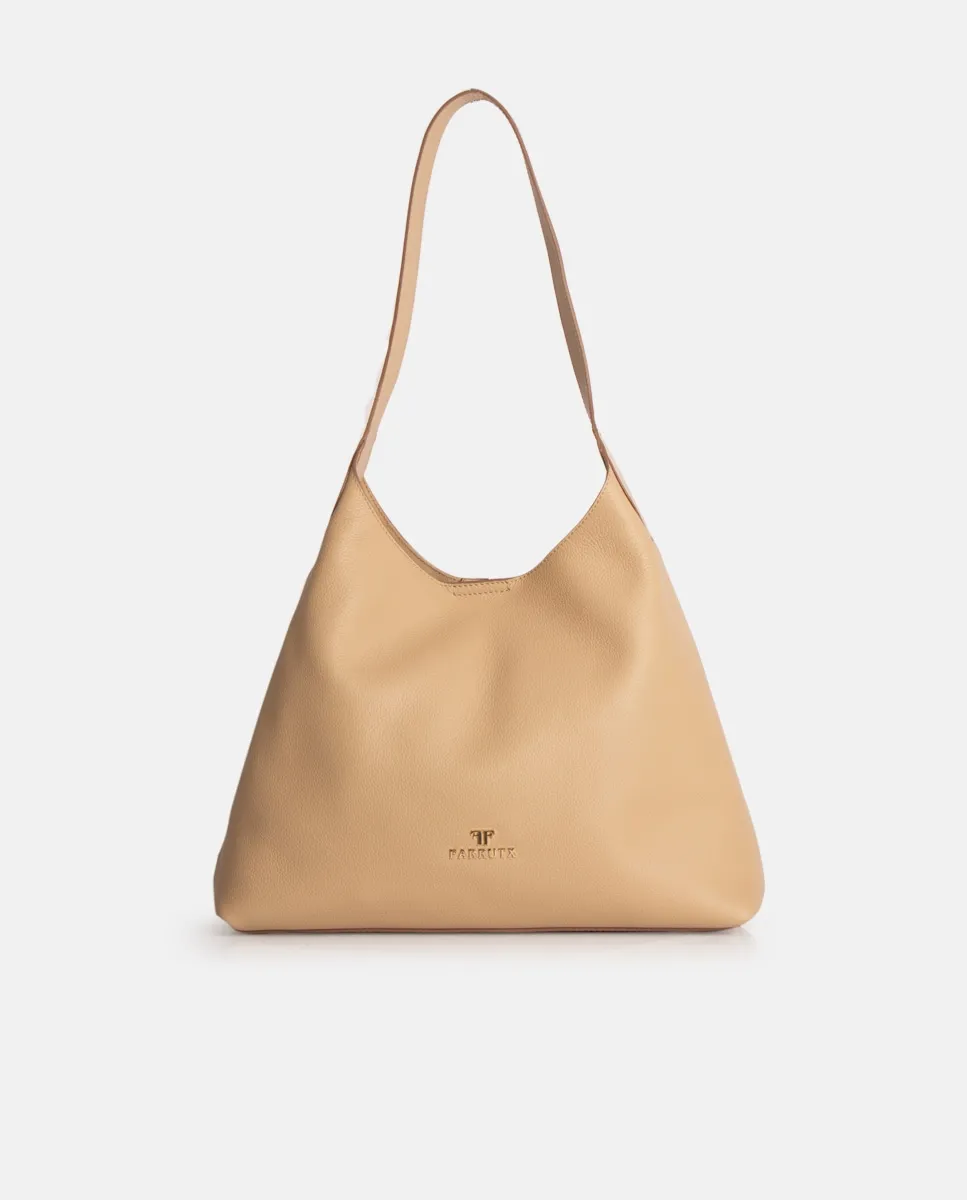 Треугольная сумка-шоппер из тисненой кожи без подкладки Farrutx, светло-коричневый 
Треугольная сумка-шоппер из тисненой кожи без подкладки Farrutx, светло-коричневый