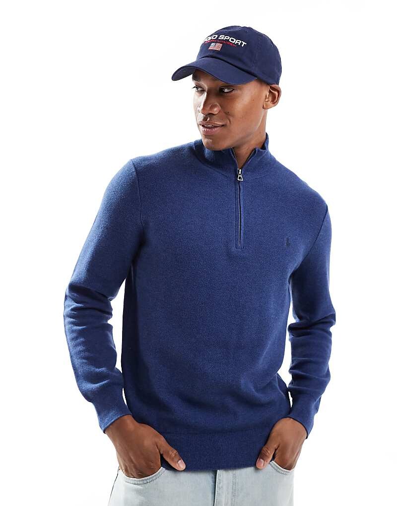 Хлопковый вязаный свитер темно-синего меланжевого цвета Polo Ralph Lauren с логотипом и молнией на шее
Хлопковый вязаный свитер темно-синего меланжевого цвета Polo Ralph Lauren с логотипом и молнией на шее