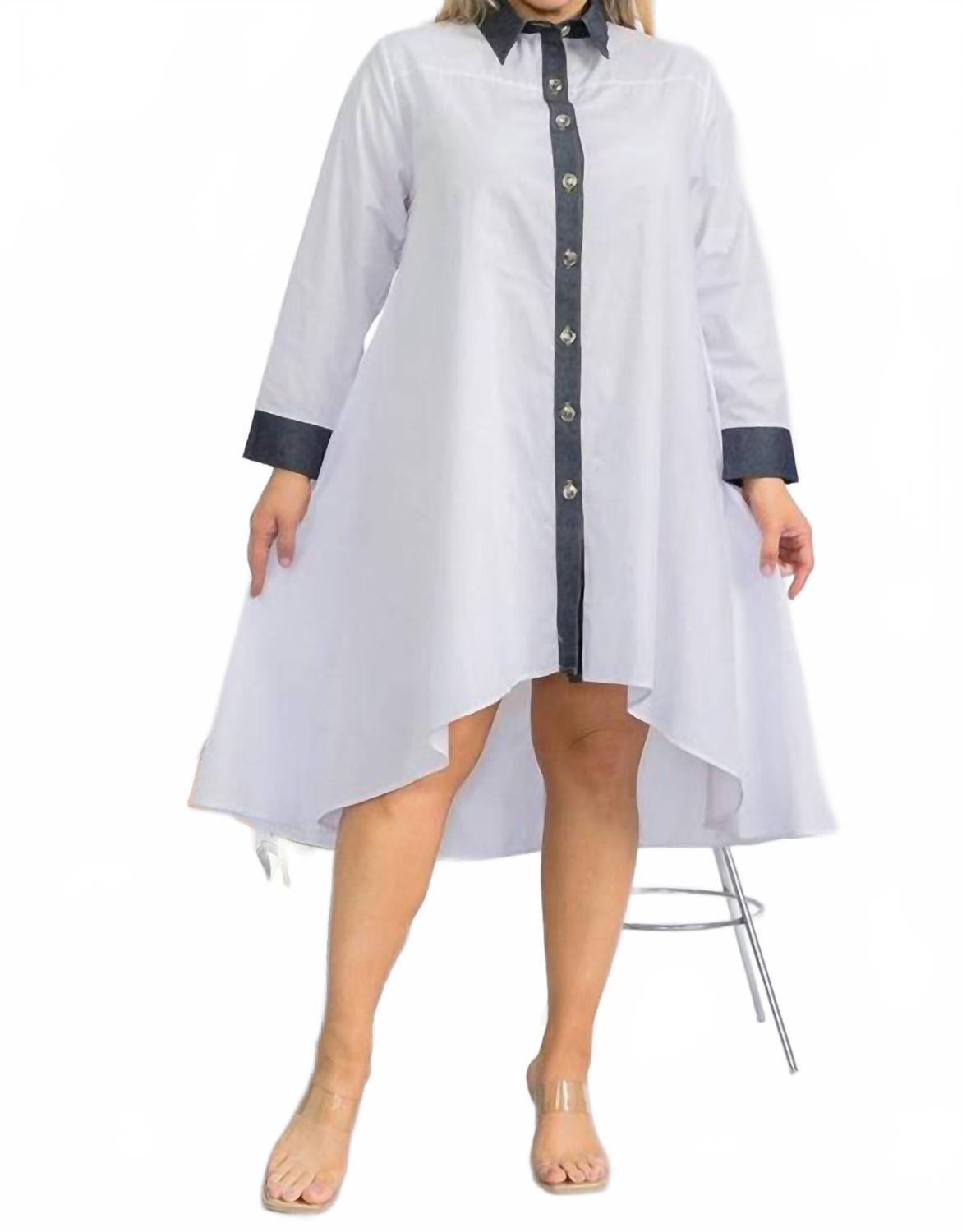 Асимметричное платье-рубашка с контрастным воротником в белом цвете Karen T Design
Асимметричное платье-рубашка с контрастным воротником в белом цвете Karen T Design