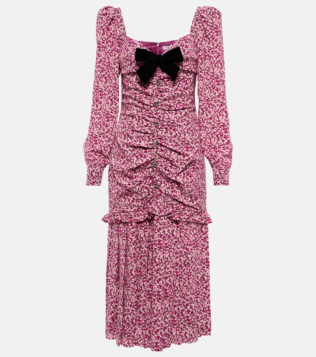 Шелковое платье миди с цветочным принтом Alessandra Rich, фиолетовый 
Шелковое платье миди с цветочным принтом Alessandra Rich, фиолетовый