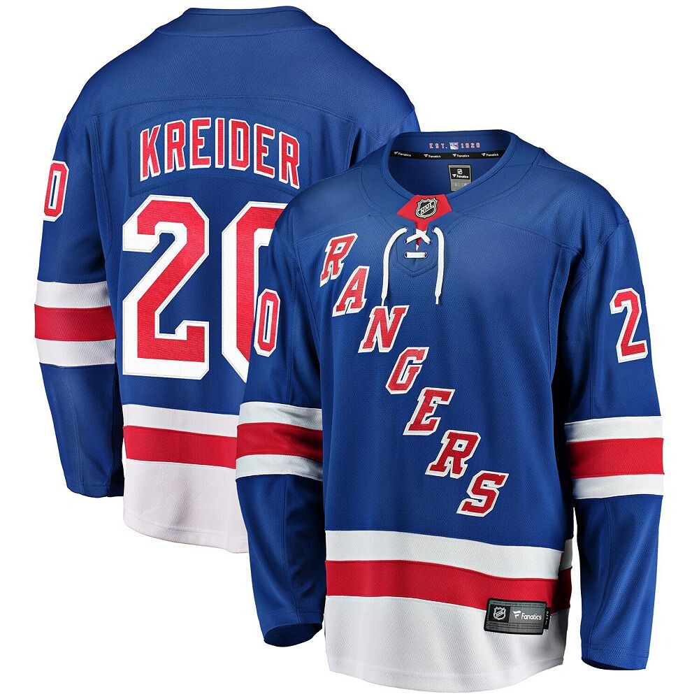 Мужская синяя футболка с логотипом Fanatics Chris Kreider New York Rangers Home отколовшегося игрока, цвет Ran Blue
Мужская синяя футболка с логотипом Fanatics Chris Kreider New York Rangers Home отколовшегося игрока, цвет Ran Blue