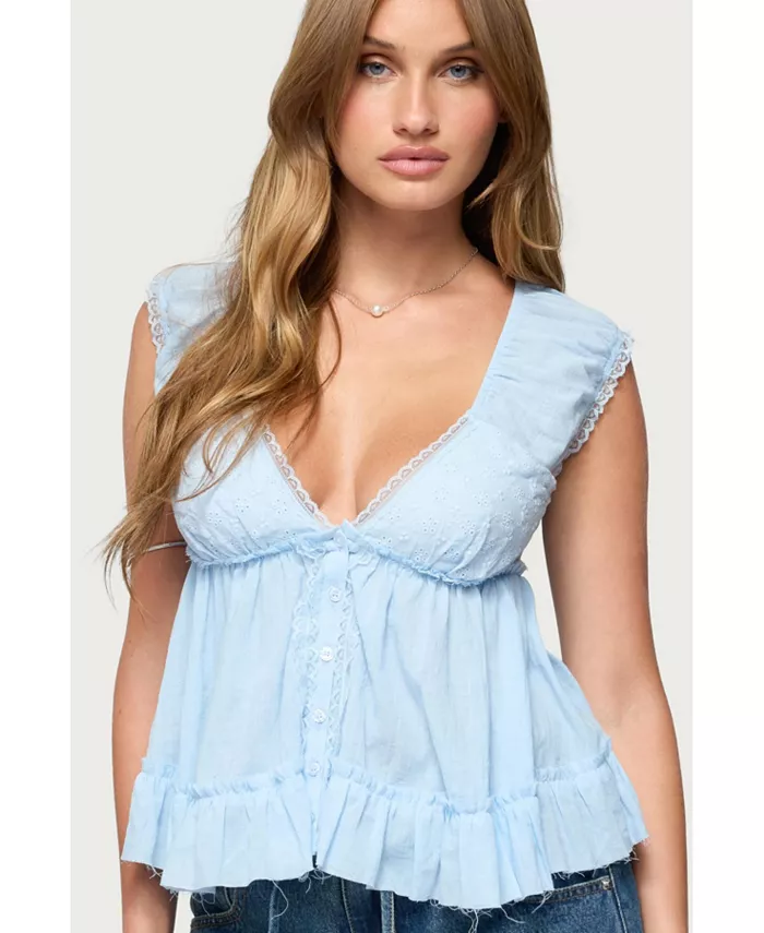 Женский хлопковый топ-бэбидолл Gizelle с V-образным вырезом Edikted, синий
Женский хлопковый топ-бэбидолл Gizelle с V-образным вырезом Edikted, синий