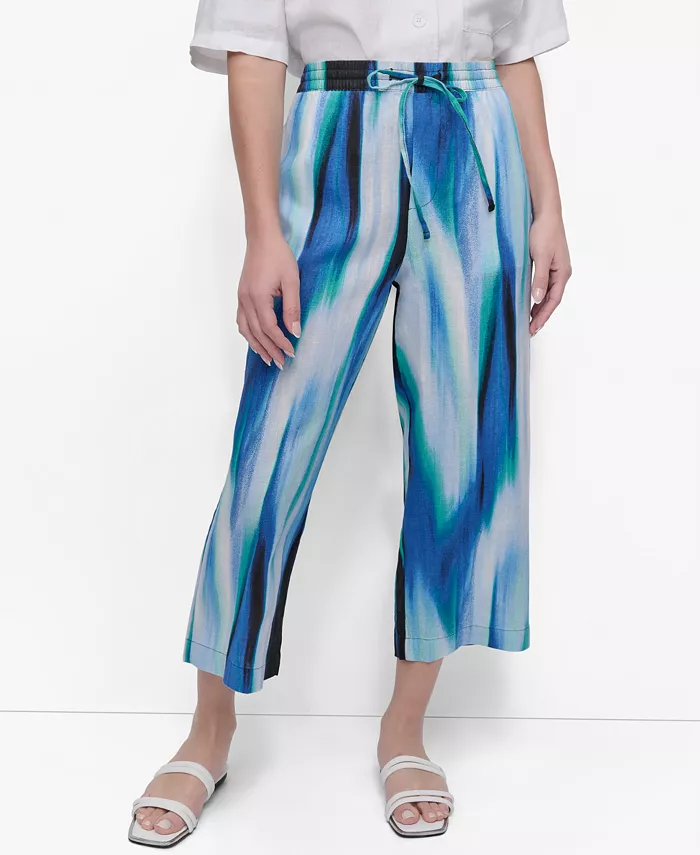 Женские укороченные льняные брюки с принтом DKNY, зеленый 
Женские укороченные льняные брюки с принтом DKNY, зеленый