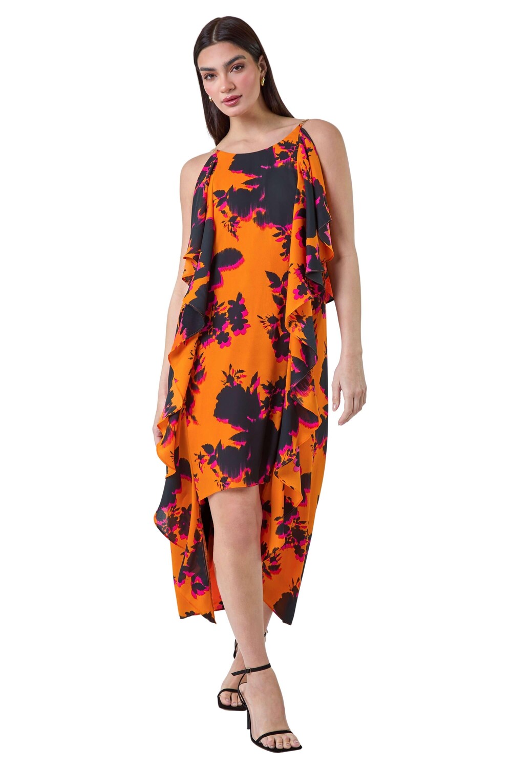 Шифоновое платье миди с цветочным принтом и рюшами Ariella, оранжевый
Шифоновое платье миди с цветочным принтом и рюшами Ariella, оранжевый