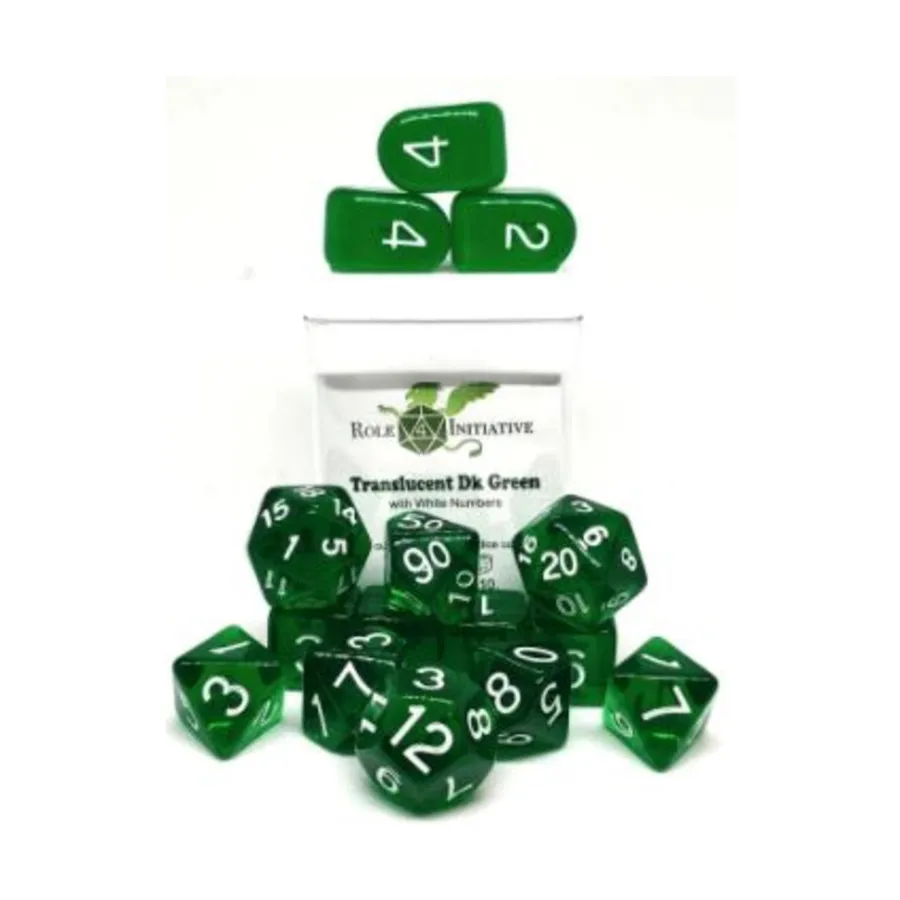 Многогранные игральные кости — полупрозрачные темно-зеленые с белым и Arch'd4 (15), Game Dice - Translucent (Role 4 Initiative) 
Многогранные игральные кости — полупрозрачные темно-зеленые с белым и Arch'd4 (15), Game Dice - Translucent (Role 4 Initiative)