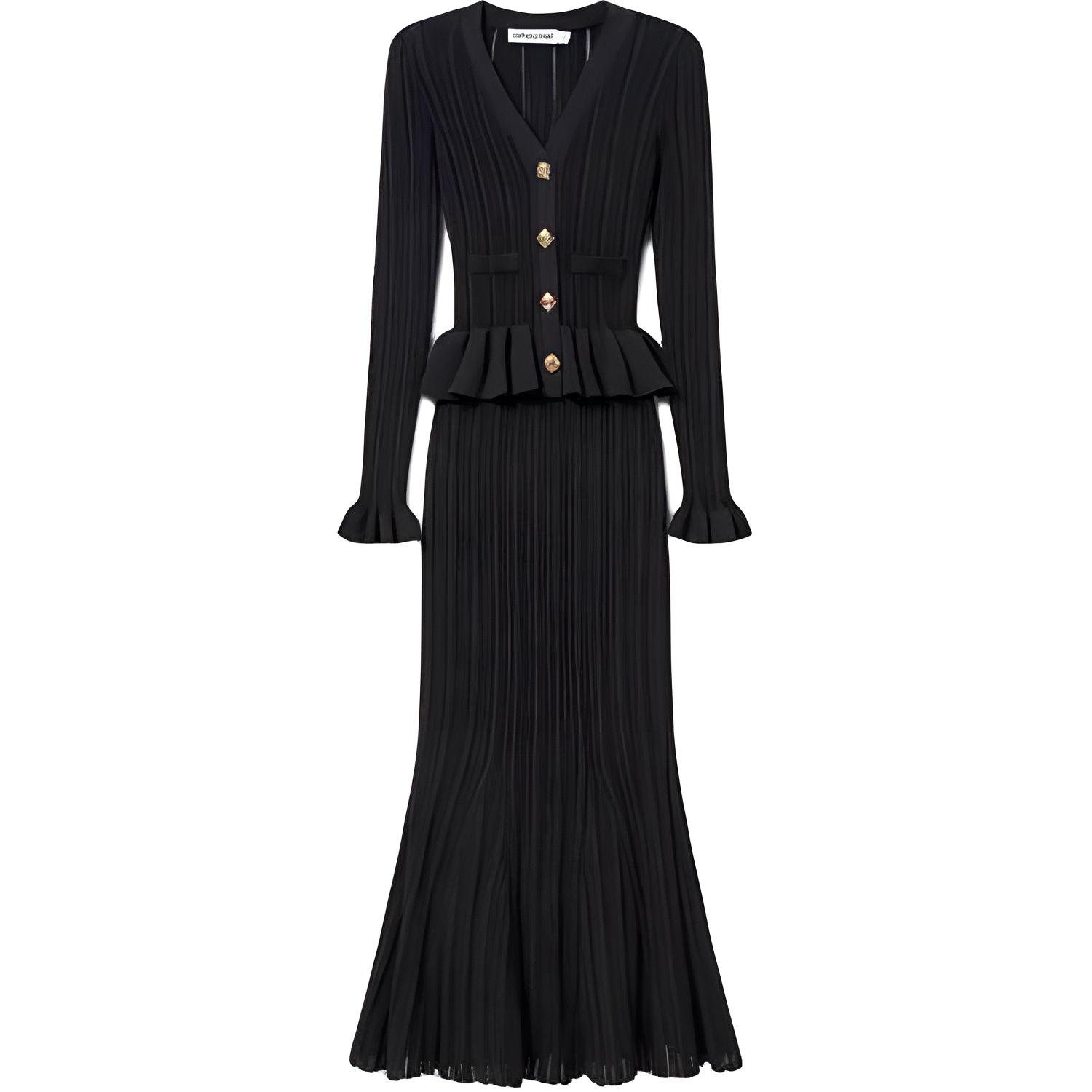 Вязаное платье макси с баской Self-portrait, черный
Вязаное платье макси с баской Self-portrait, черный