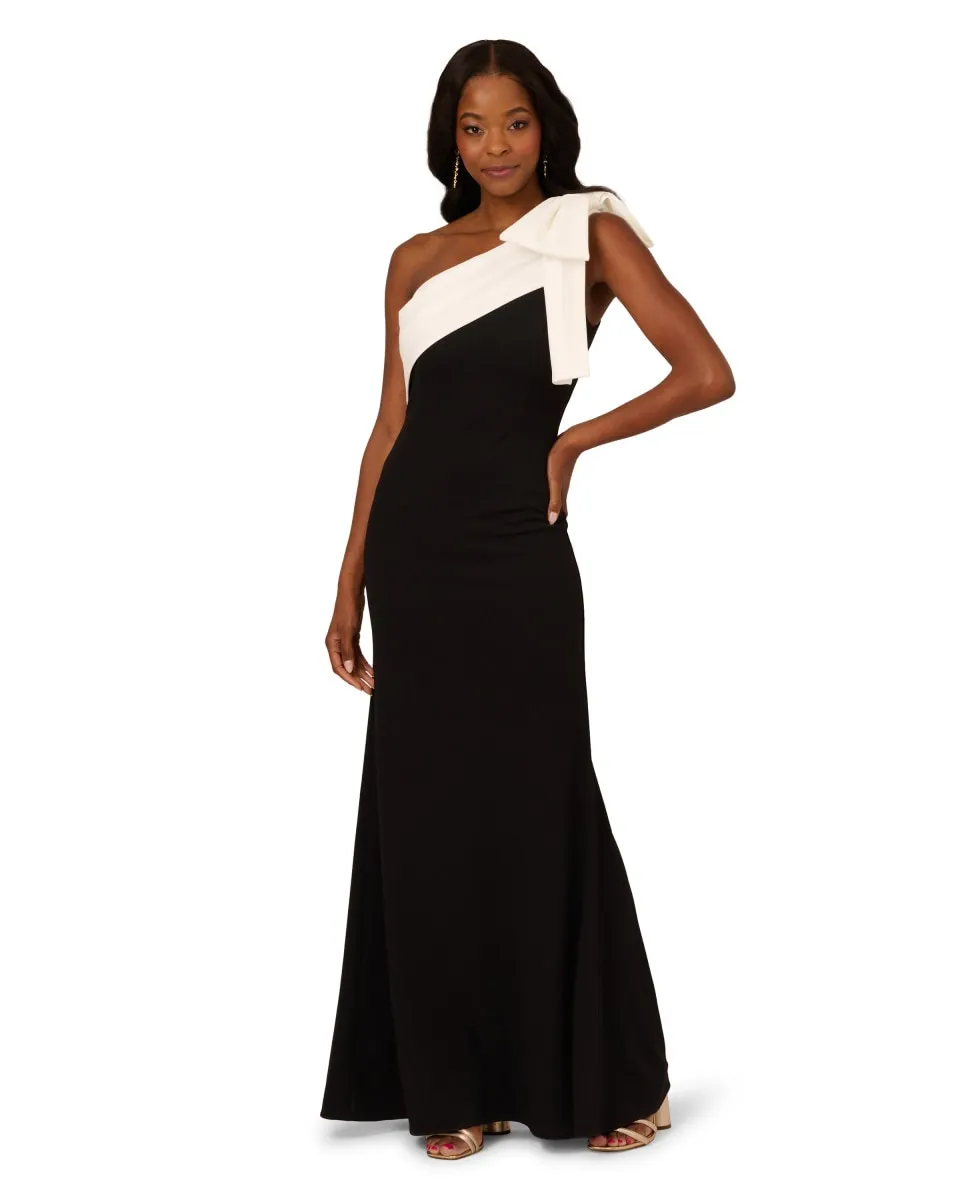 Платье с асимметричным вырезом и большим бантом Adrianna Papell, черный 
Платье с асимметричным вырезом и большим бантом Adrianna Papell, черный