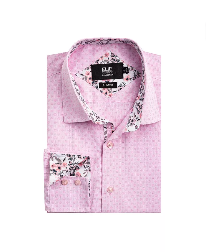 Рубашка для мальчиков Big Boys Slim Fit Jacquard Dot в облегающем крое с жаккардовым рисунком в горошек Elie Balleh, розовый 
Рубашка для мальчиков Big Boys Slim Fit Jacquard Dot в облегающем крое с жаккардовым рисунком в горошек Elie Balleh, розовый