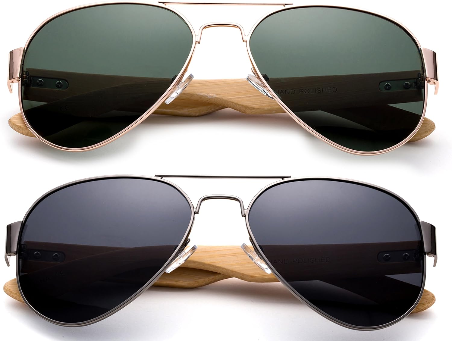 Высококачественные солнцезащитные очки-авиаторы с дужками из натурального бамбука. Бамбуковые солнцезащитные очки для мужчин и женщин Newbee Fashion, 2 Pack - Green & Smoke
Высококачественные солнцезащитные очки-авиаторы с дужками из натурального бамбука. Бамбуковые солнцезащитные очки для мужчин и женщин Newbee Fashion, 2 Pack - Green & Smoke