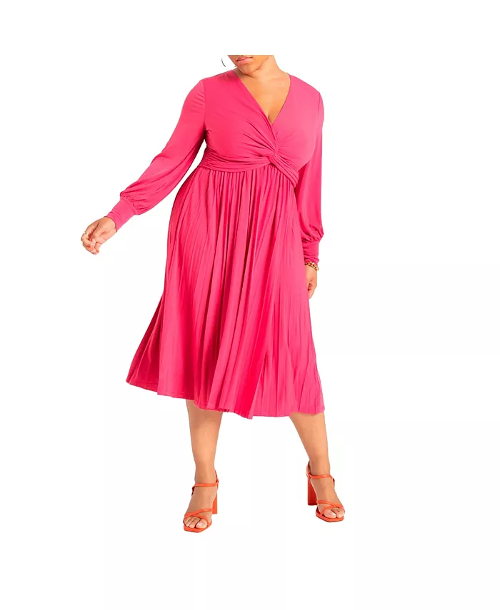 Женское платье-юбка с узлом спереди и плиссировкой ELOQUII, розовый 
Женское платье-юбка с узлом спереди и плиссировкой ELOQUII, розовый