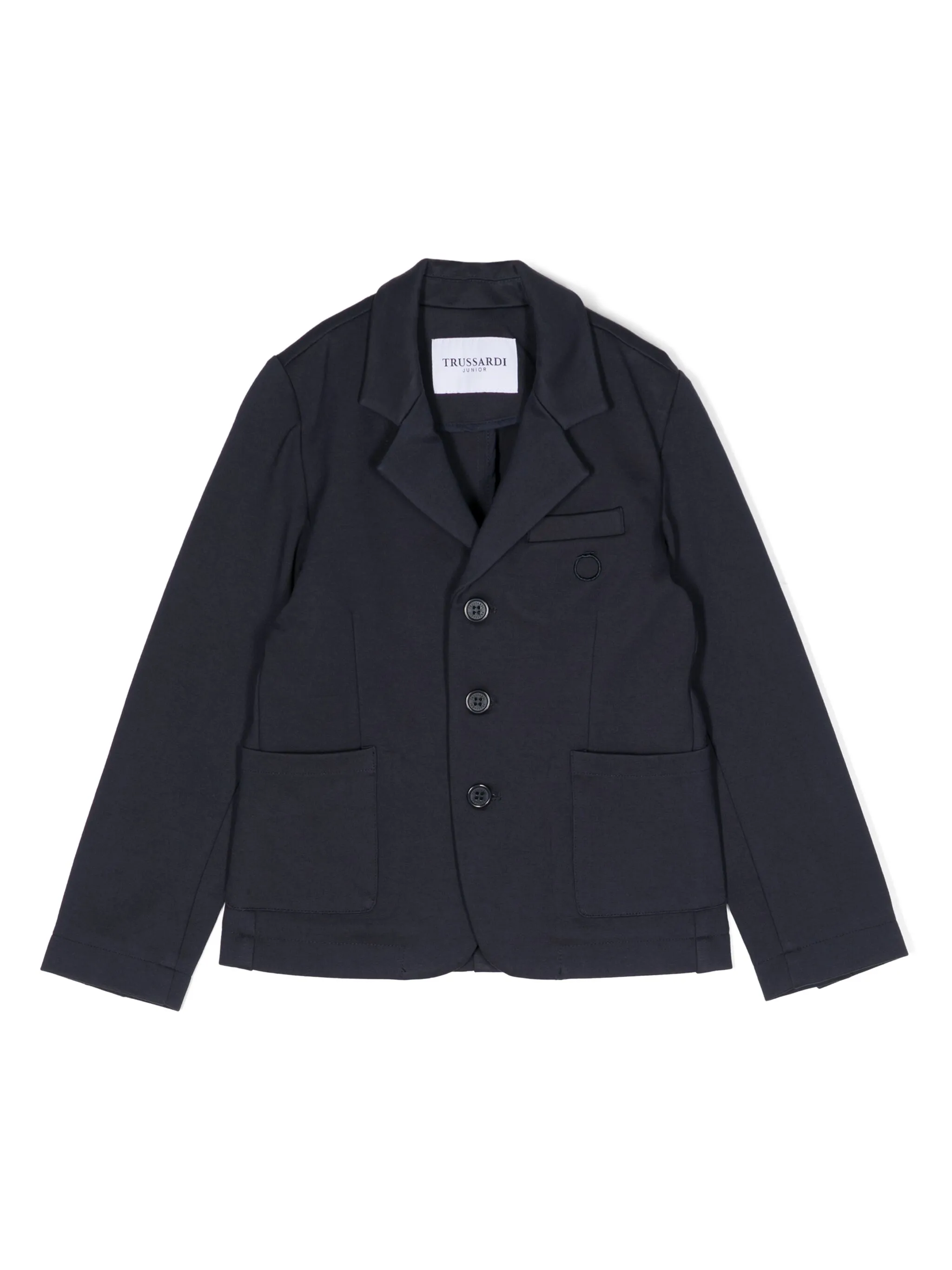 Однобортный блейзер с вышитым логотипом Trussardi Junior, синий
Однобортный блейзер с вышитым логотипом Trussardi Junior, синий
