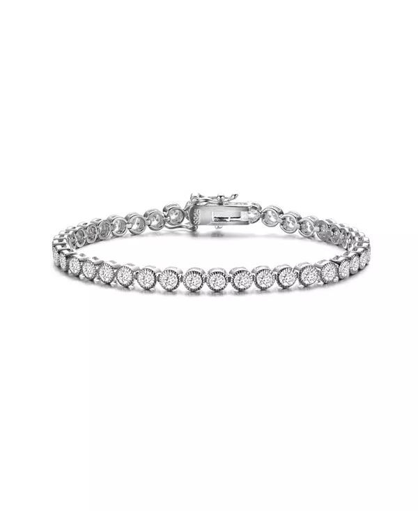 Стильный теннисный браслет из стерлингового серебра с прозрачными круглыми кубическими циркониями, покрытыми белым золотом, с оправой «милгрейн» Genevive, silver
Стильный теннисный браслет из стерлингового серебра с прозрачными круглыми кубическими циркониями, покрытыми белым золотом, с оправой «милгрейн» Genevive, silver