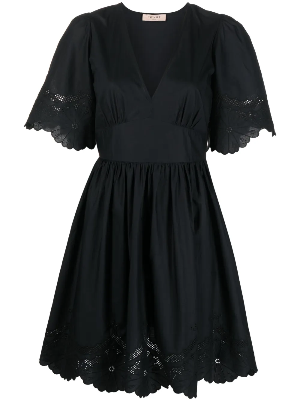 Платье с короткими рукавами и английской вышивкой Twinset, черный
Платье с короткими рукавами и английской вышивкой Twinset, черный