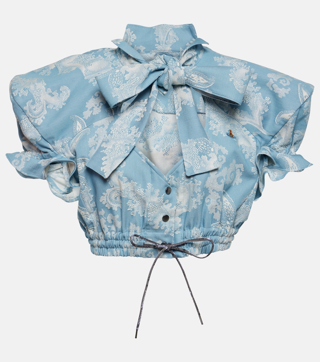 Укороченный топ из хлопкового жаккарда с завязкой на шее Vivienne Westwood, Blue Coral
Укороченный топ из хлопкового жаккарда с завязкой на шее Vivienne Westwood, Blue Coral