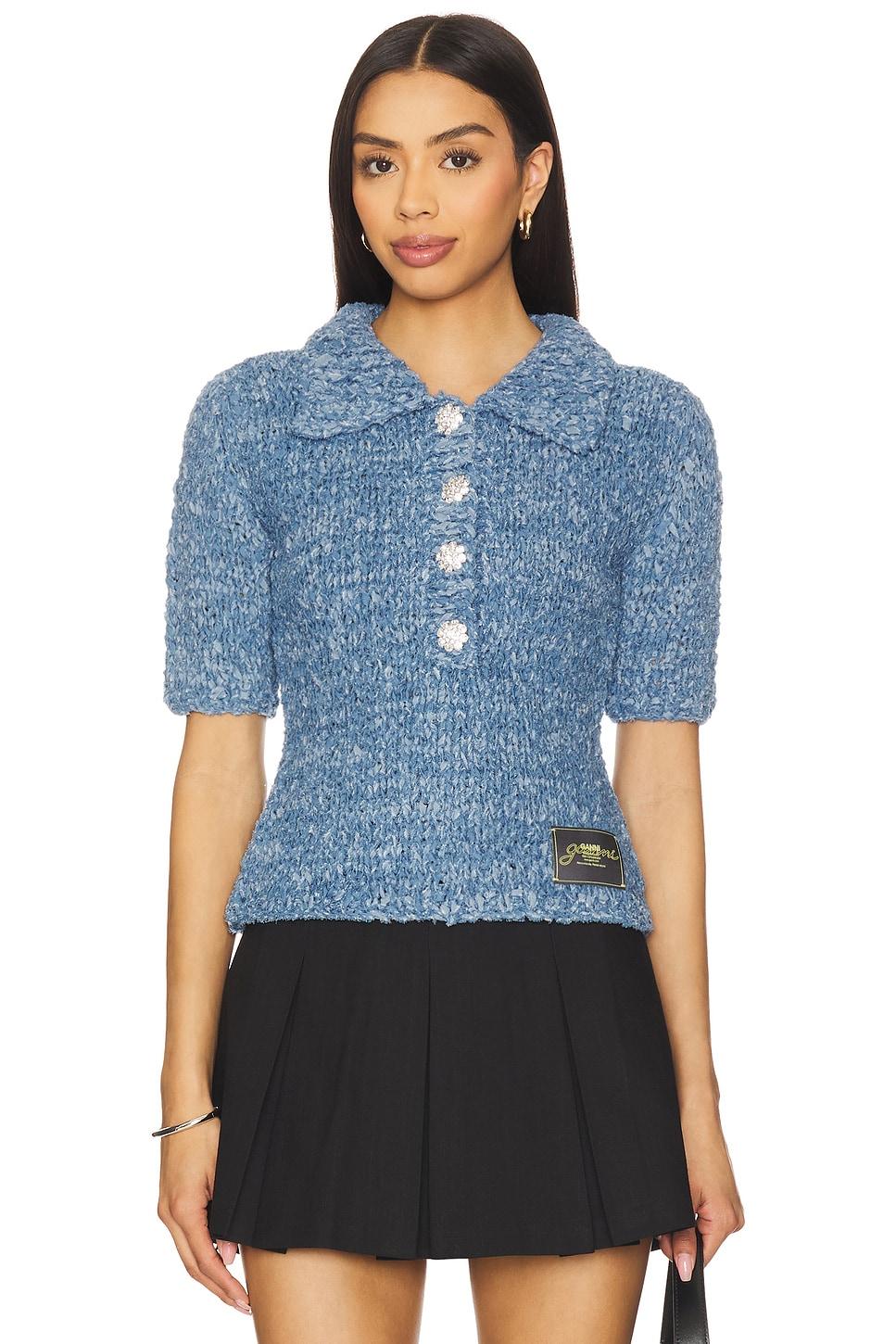 Джинсовый вязаный поло-топ Ganni, light indigo
Джинсовый вязаный поло-топ Ganni, light indigo