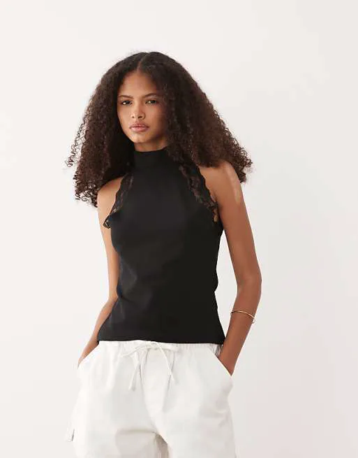 Черный топ с воротником-бретелькой и кружевной отделкой ASOS DESIGN
Черный топ с воротником-бретелькой и кружевной отделкой ASOS DESIGN