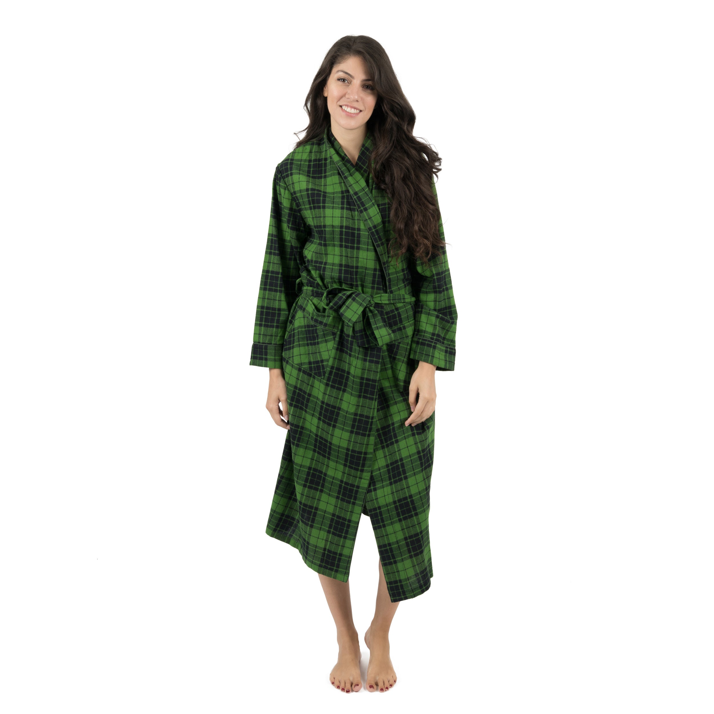 Рождественский женский фланелевый халат в клетку Leveret, цвет plaid black & green
Рождественский женский фланелевый халат в клетку Leveret, цвет plaid black & green