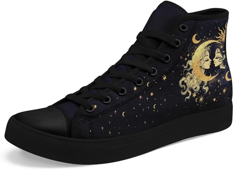 Кеды на высокой подошве Sun Moon Star из холщовой ткани для женщин и мужчин, черные и белые модные туфли, шнуровка, стильные, унисекс, для прогулок и повседневного ношения Awsole
Кеды на высокой подошве Sun Moon Star из холщовой ткани для женщин и мужчин, черные и белые модные туфли, шнуровка, стильные, унисекс, для прогулок и повседневного ношения Awsole