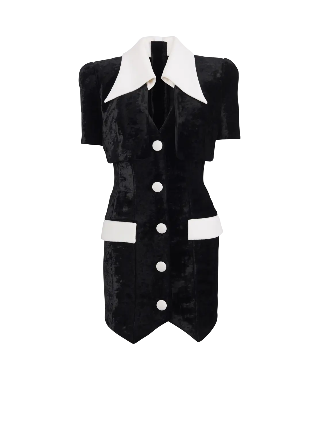 Короткое структурированное платье из бархата и крепа Balmain, черный
Короткое структурированное платье из бархата и крепа Balmain, черный