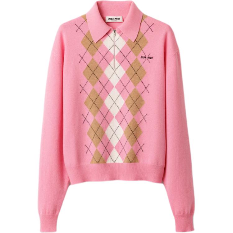 Рубашка-поло Argyle Intarsia knit Half zip Sweater MIU MIU, розовый
Рубашка-поло Argyle Intarsia knit Half zip Sweater MIU MIU, розовый