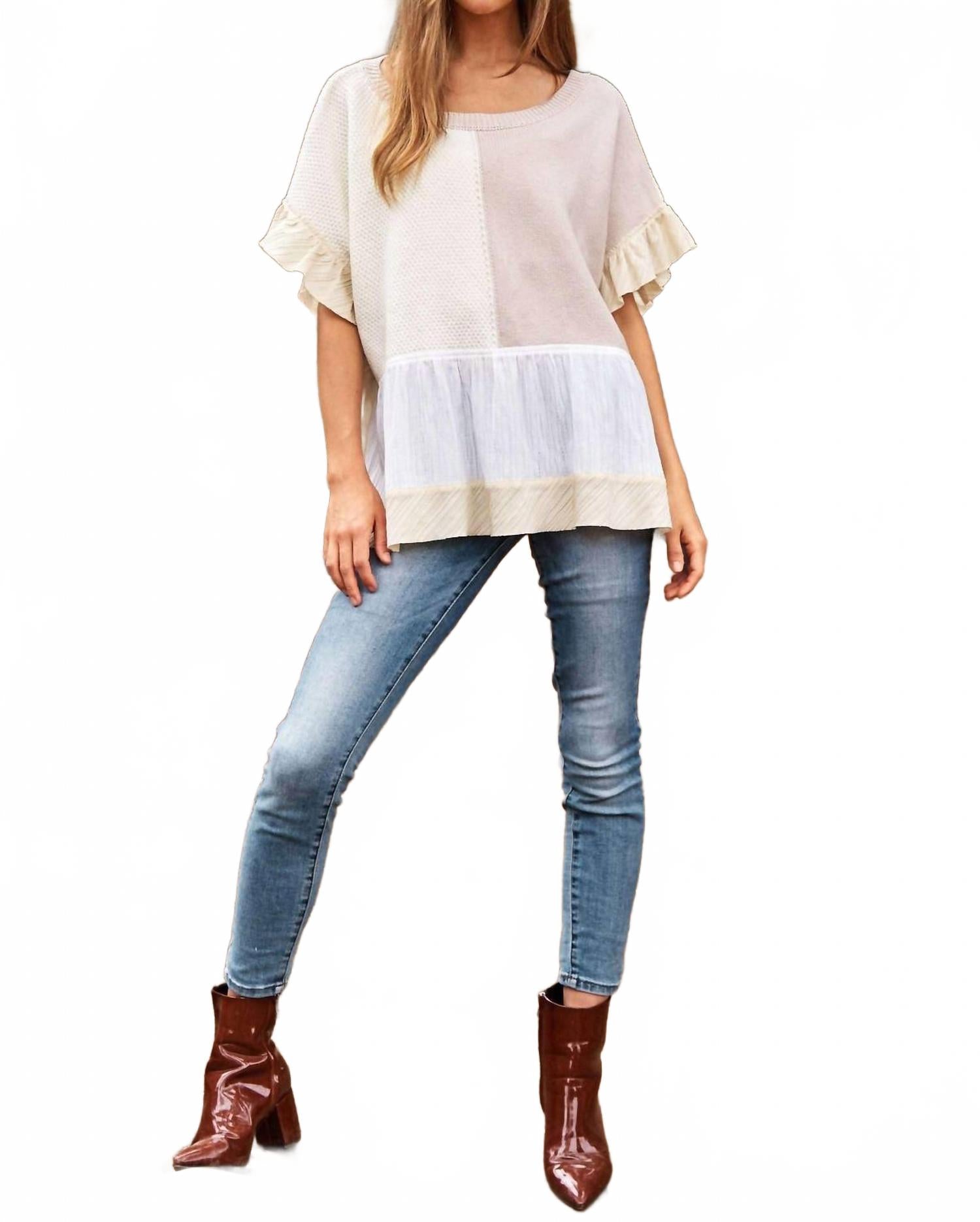 Mix Match Textured Ruffle Detail Sweater Top In White DAVI & DANI
Mix Match Textured Ruffle Detail Sweater Top In White DAVI & DANI