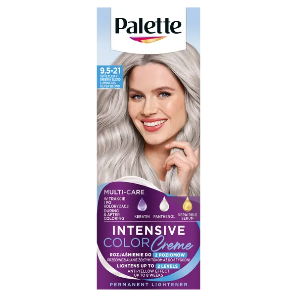 Краска для волос 9.5-21 яркий серебристый блондин, 1 упаковка. Palette Intensive color creme, цвет 9.5-21 świetlisty srebrny blond
Краска для волос 9.5-21 яркий серебристый блондин, 1 упаковка. Palette Intensive color creme, цвет 9.5-21 świetlisty srebrny blond