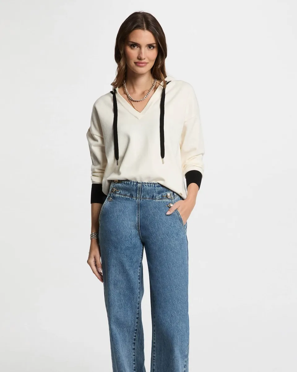 Женский джемпер с V-образным вырезом и капюшоном Morgan, белый
Женский джемпер с V-образным вырезом и капюшоном Morgan, белый