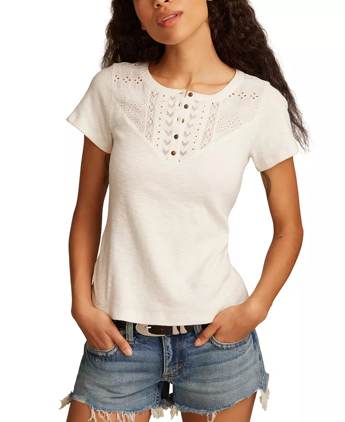 Женская хлопковая футболка с вышивкой Henley Lucky Brand, белый
Женская хлопковая футболка с вышивкой Henley Lucky Brand, белый