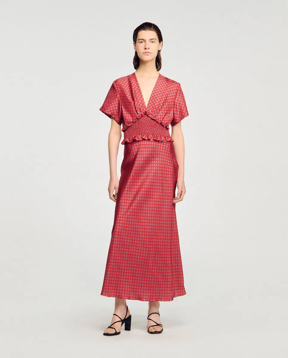 Длинное платье с платочным принтом Sandro, красный 
Длинное платье с платочным принтом Sandro, красный