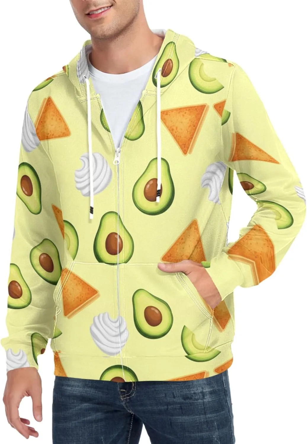 Мужская толстовка с полной молнией, принт "авокадо и чипсы тортилья", с карманом CUPADA
Мужская толстовка с полной молнией, принт "авокадо и чипсы тортилья", с карманом CUPADA