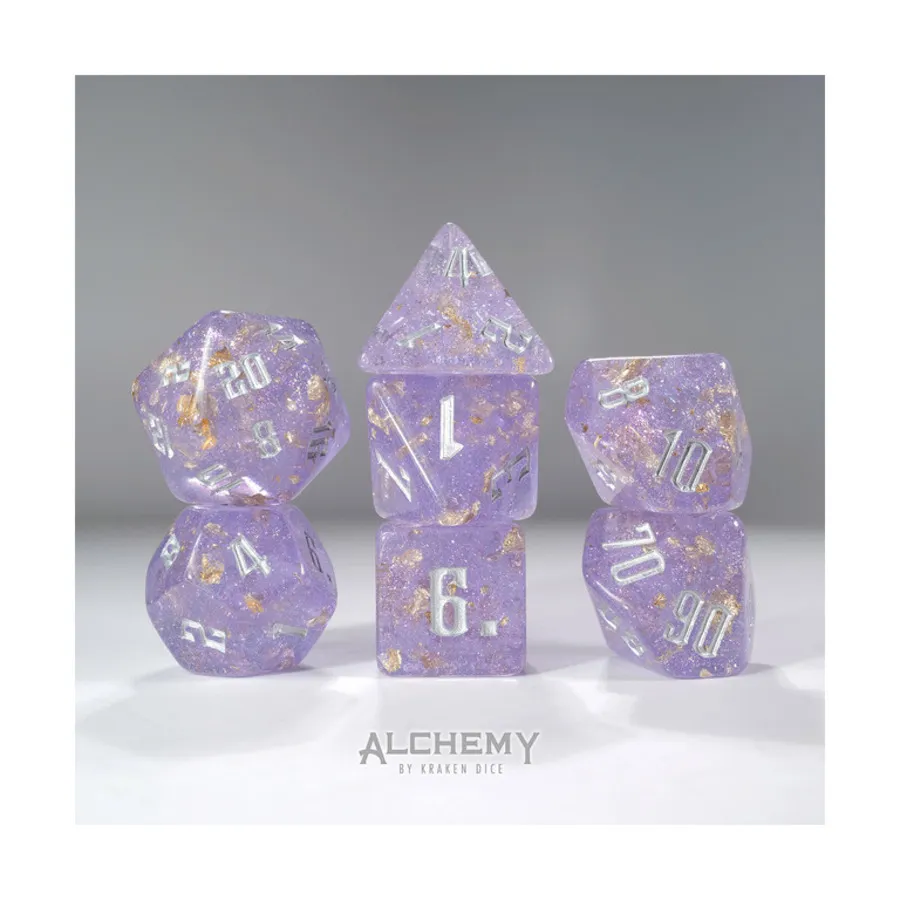 Набор Poly — фрагменты солнечной сирени с серебряными чернилами (7), Poly Sets - Alchemy Dice, Fragments of the Sun & Venus
Набор Poly — фрагменты солнечной сирени с серебряными чернилами (7), Poly Sets - Alchemy Dice, Fragments of the Sun & Venus