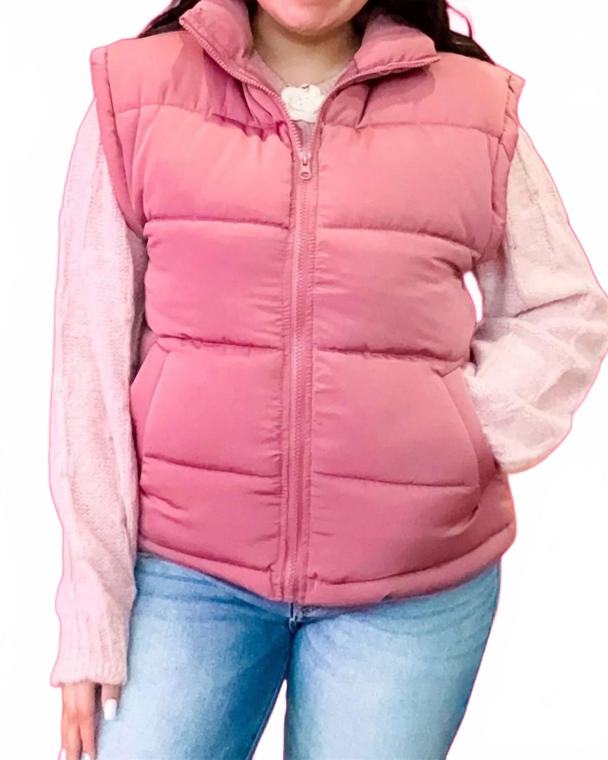 Высокий воротник повседневная пуховая жилетка в розовом VERY J 
Высокий воротник повседневная пуховая жилетка в розовом VERY J