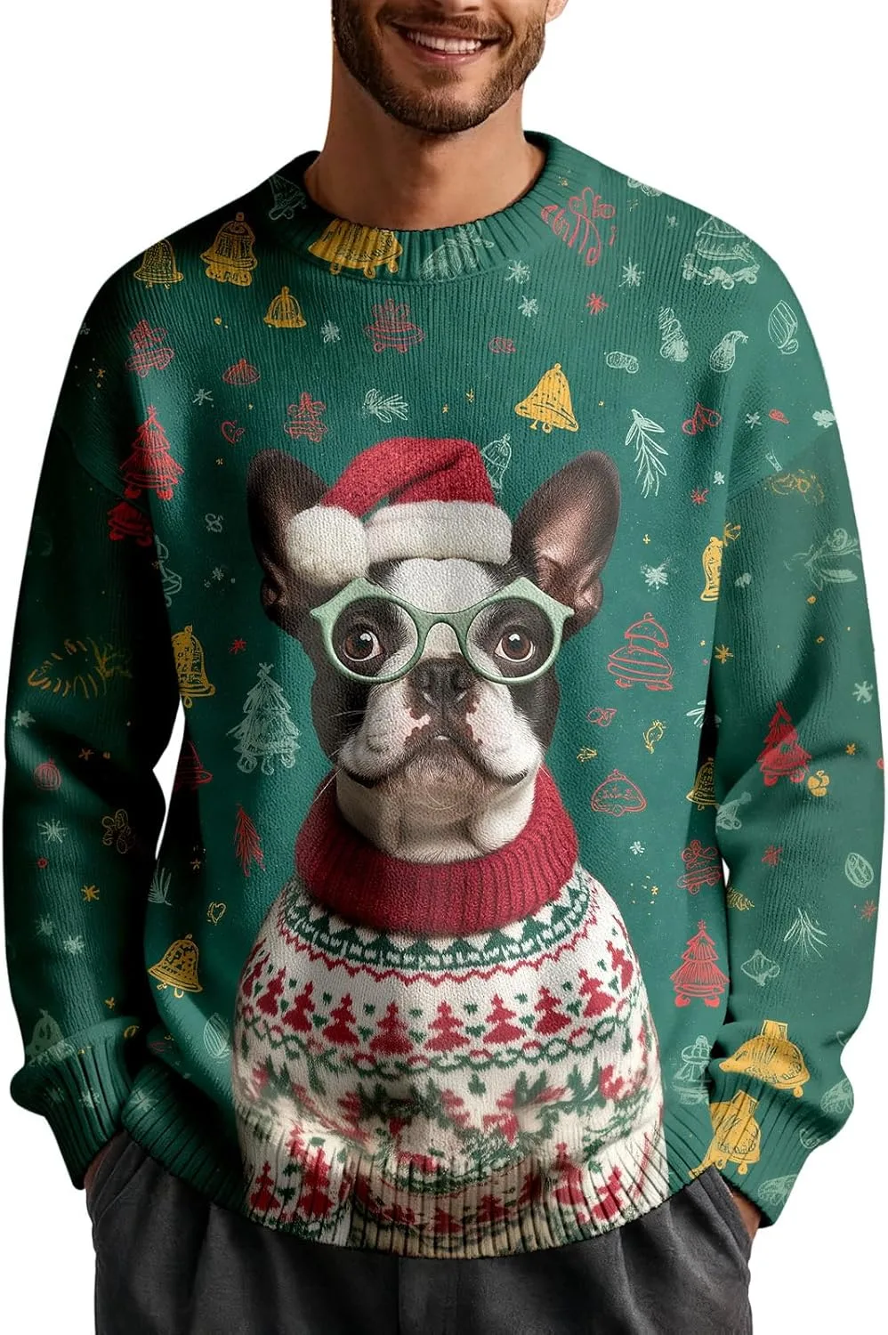 Мужской свитер Ugly Christmas с забавным принтом животных, рифленая вязка
Мужской свитер Ugly Christmas с забавным принтом животных, рифленая вязка