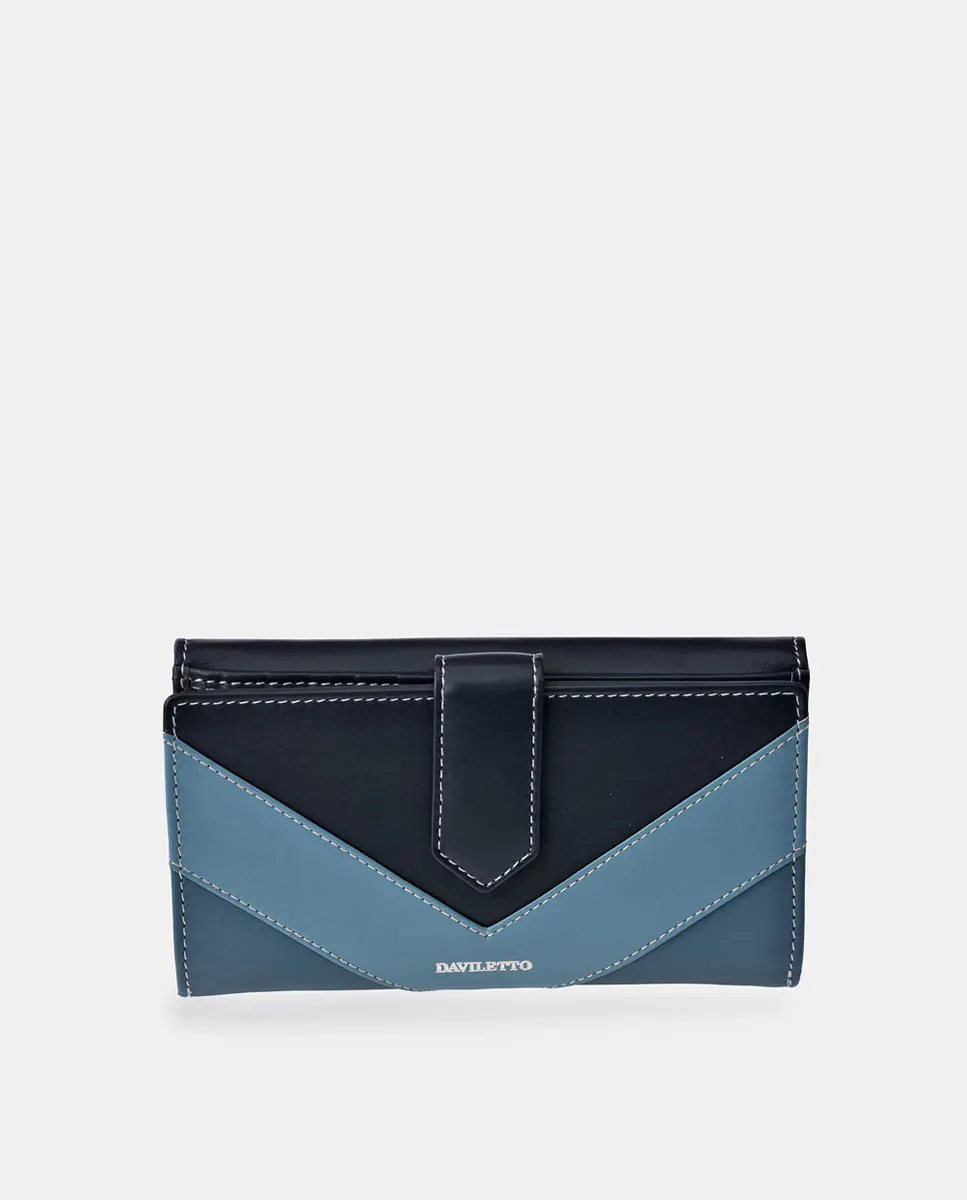 Большой кожаный кошелек с клапаном Daviletto, светло-голубой 
Большой кожаный кошелек с клапаном Daviletto, светло-голубой