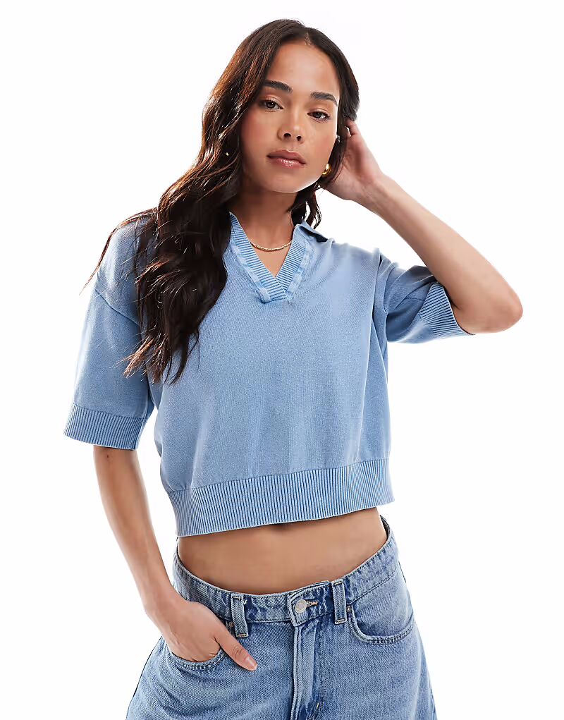 Трикотажный топ-поло ASOS DESIGN синего цвета с эффектом кислотной стирки и воротником
Трикотажный топ-поло ASOS DESIGN синего цвета с эффектом кислотной стирки и воротником