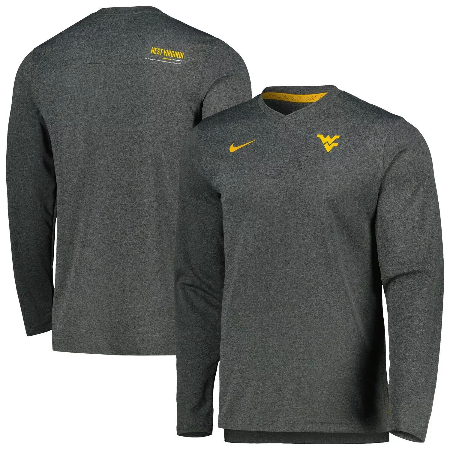 Мужская футболка с длинными рукавами и v-образным вырезом «Heather Charcoal West Virginia Mountaineers 2022 Coach Performance» Nike
Мужская футболка с длинными рукавами и v-образным вырезом «Heather Charcoal West Virginia Mountaineers 2022 Coach Performance» Nike
