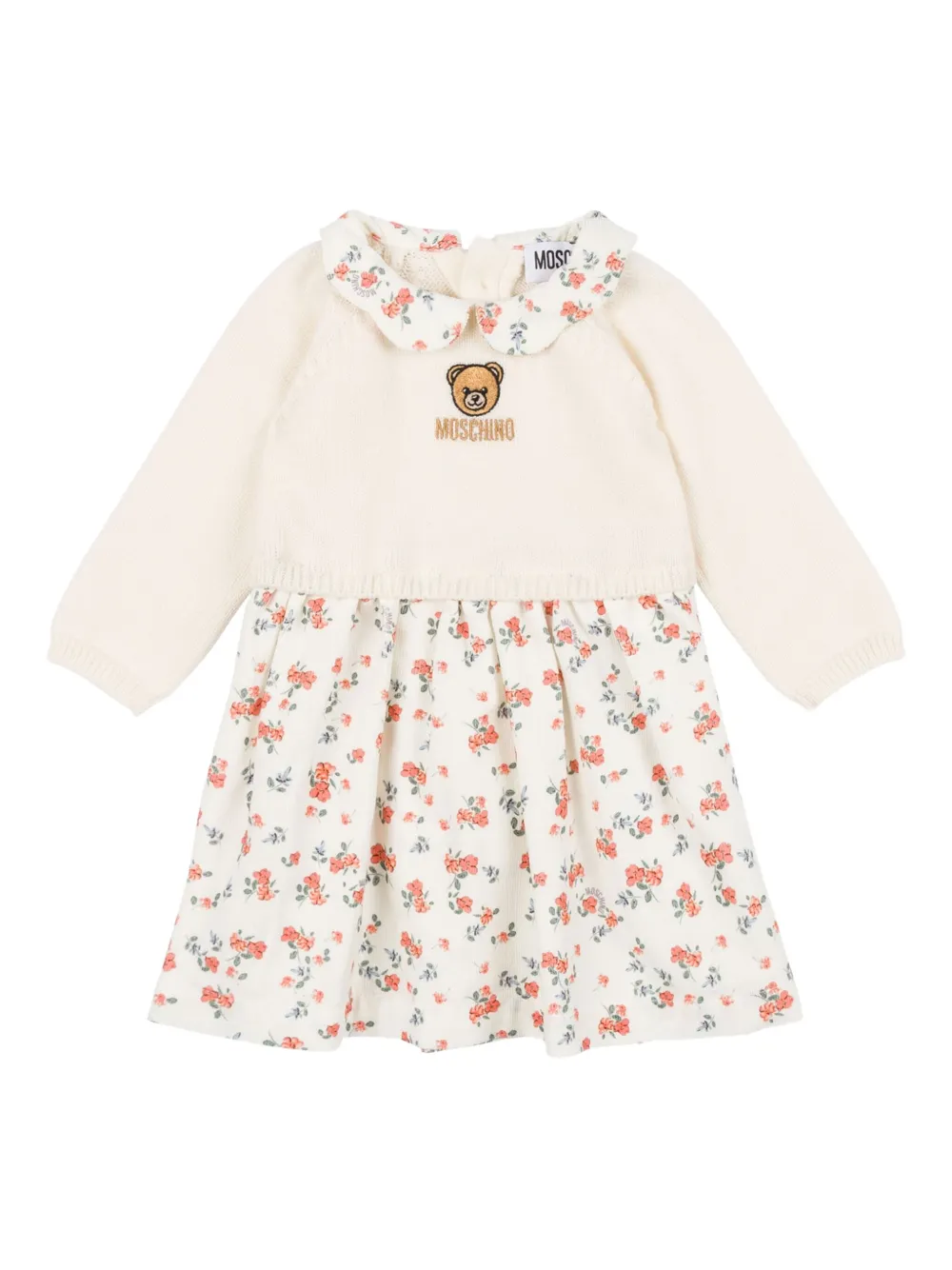 Платье с оборками и цветочным принтом Moschino Kids, нейтральный 
Платье с оборками и цветочным принтом Moschino Kids, нейтральный