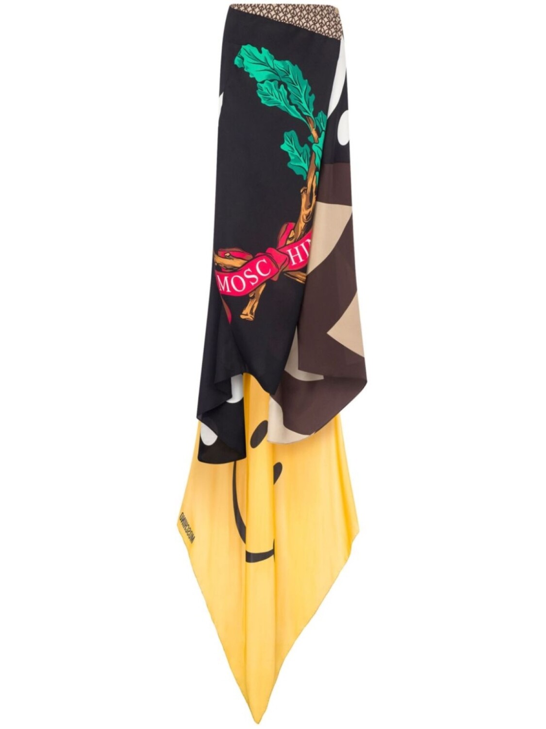 Moschino шелковая юбка асимметричного кроя с принтом, черный 
Moschino шелковая юбка асимметричного кроя с принтом, черный