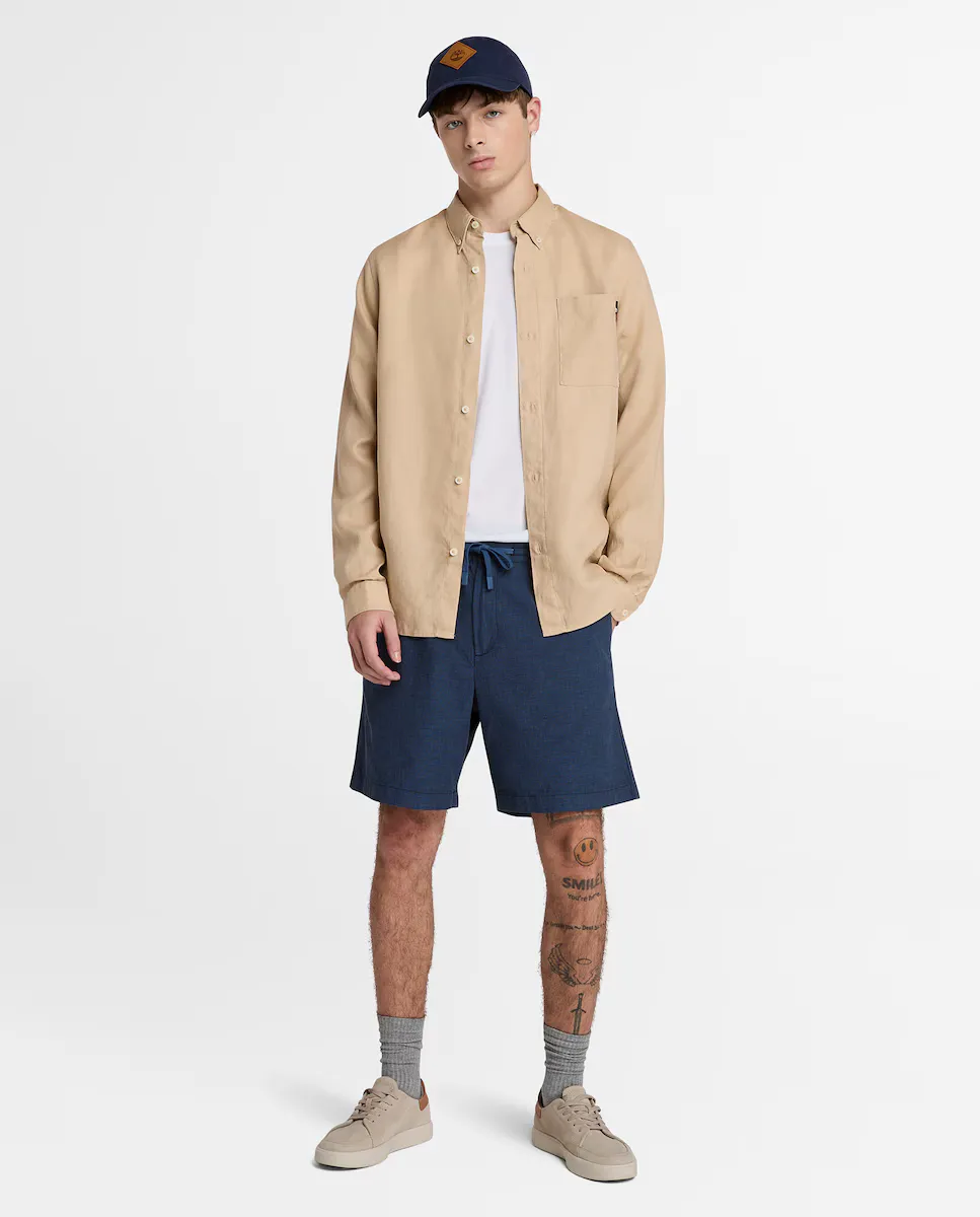 Мужские шорты-бермуды из хлопка и льна с регулируемой талией на шнурке Timberland, синий 
Мужские шорты-бермуды из хлопка и льна с регулируемой талией на шнурке Timberland, синий