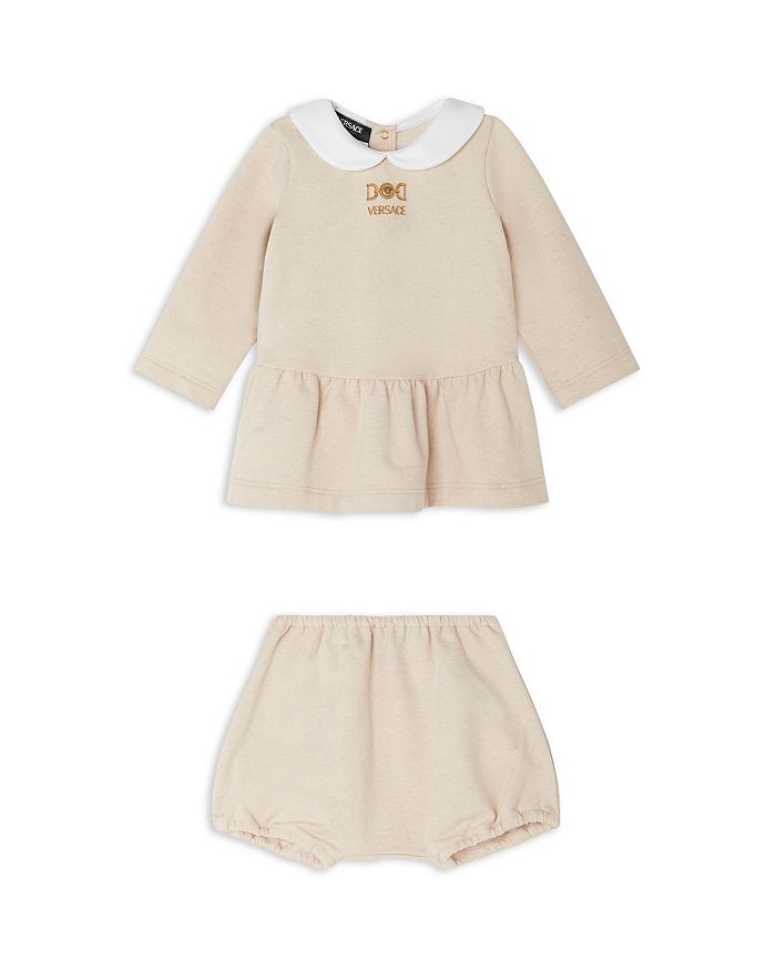 Комплект из трикотажного платья и шаровар для девочек - Baby Versace, белый
Комплект из трикотажного платья и шаровар для девочек - Baby Versace, белый