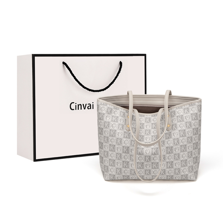 Сумка через плечо из ПВХ, большая сумка-шоппер с монограммой, женская льняная серая/хаки CinvaiKrose