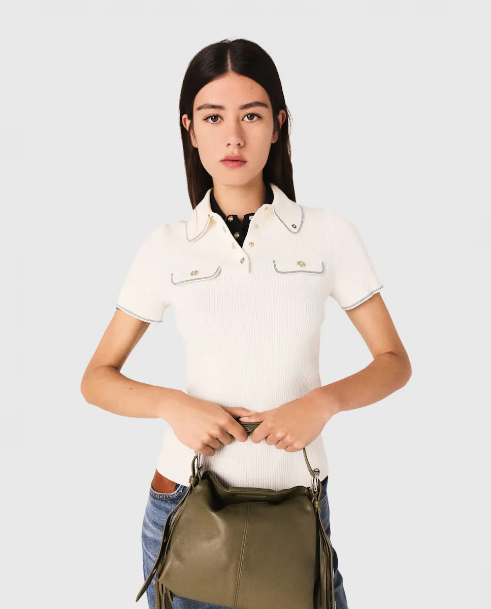 Женский поло с коротким рукавом в рубчик Maje, белый
Женский поло с коротким рукавом в рубчик Maje, белый