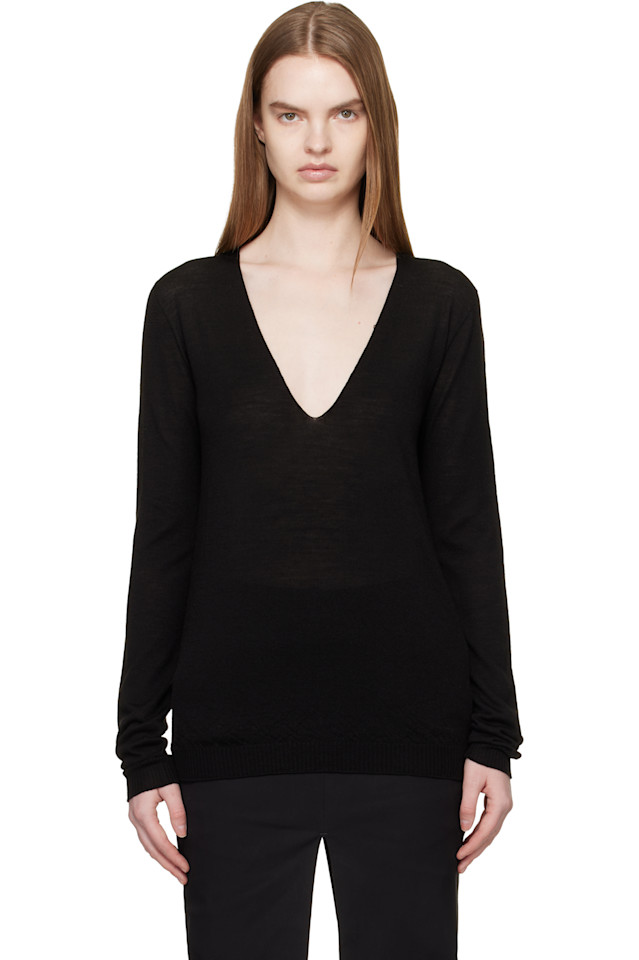 Свитер с V-образным вырезом и воротником-стойкой Rick Owens, черный
Свитер с V-образным вырезом и воротником-стойкой Rick Owens, черный