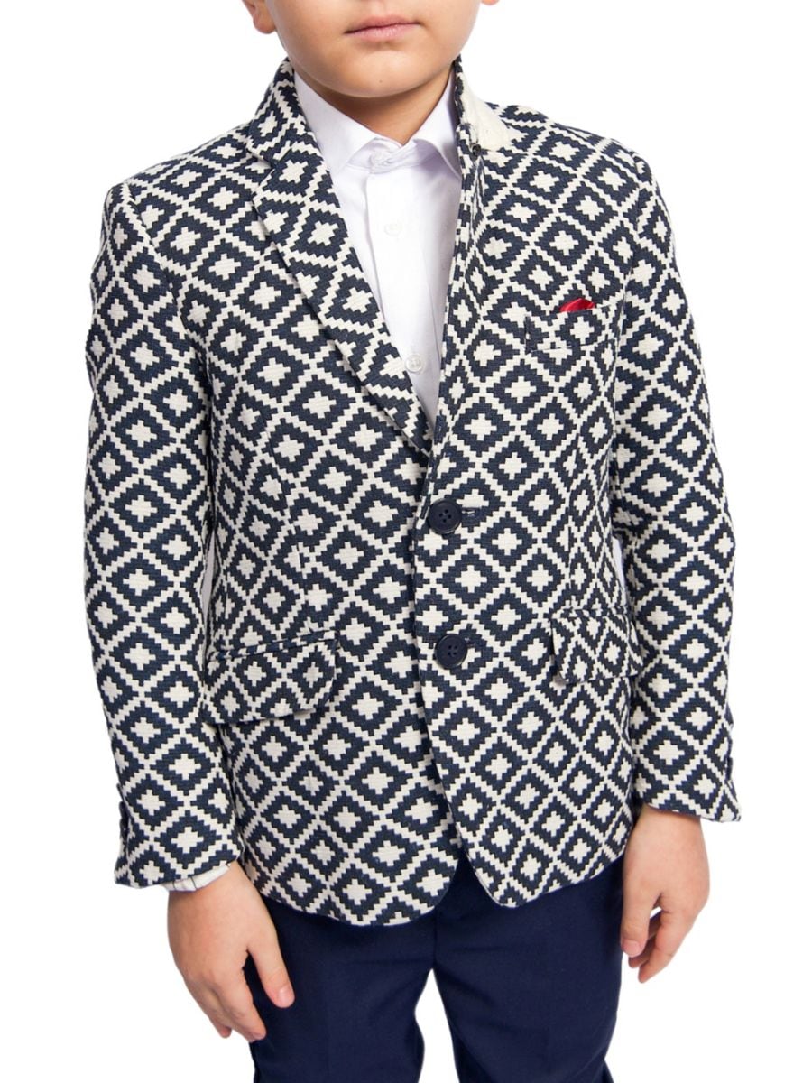 Приталенная куртка с геометрическим узором в клетку для мальчиков Elie Balleh, темно-синий 
Приталенная куртка с геометрическим узором в клетку для мальчиков Elie Balleh, темно-синий