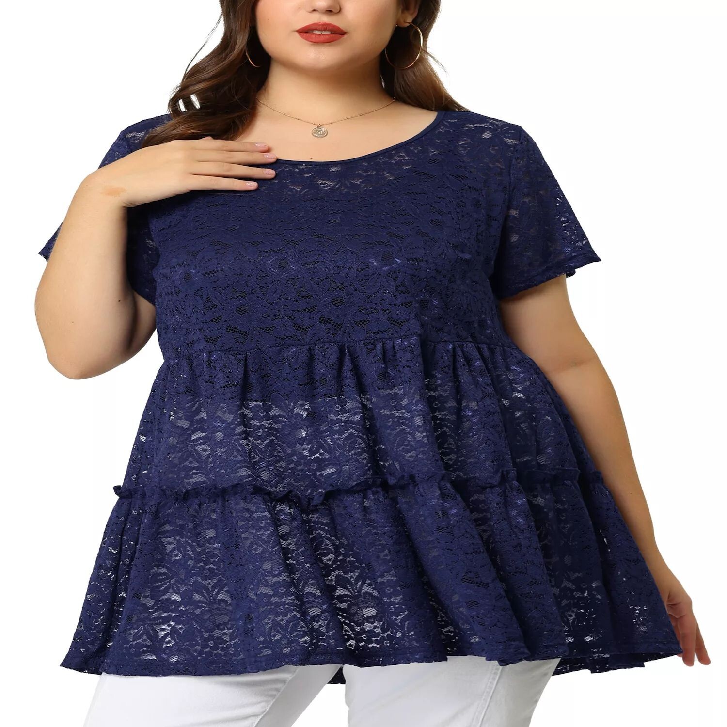 Женские туники больших размеров, многоуровневые кружевные топы с баской и круглым вырезом с короткими рукавами Agnes Orinda, черный
Женские туники больших размеров, многоуровневые кружевные топы с баской и круглым вырезом с короткими рукавами Agnes Orinda, черный