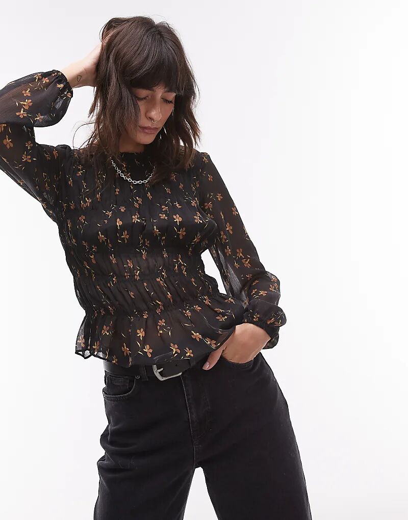 Асимметричный топ Topshop со сборками из прозрачной черной ткани с мелким узором
Асимметричный топ Topshop со сборками из прозрачной черной ткани с мелким узором